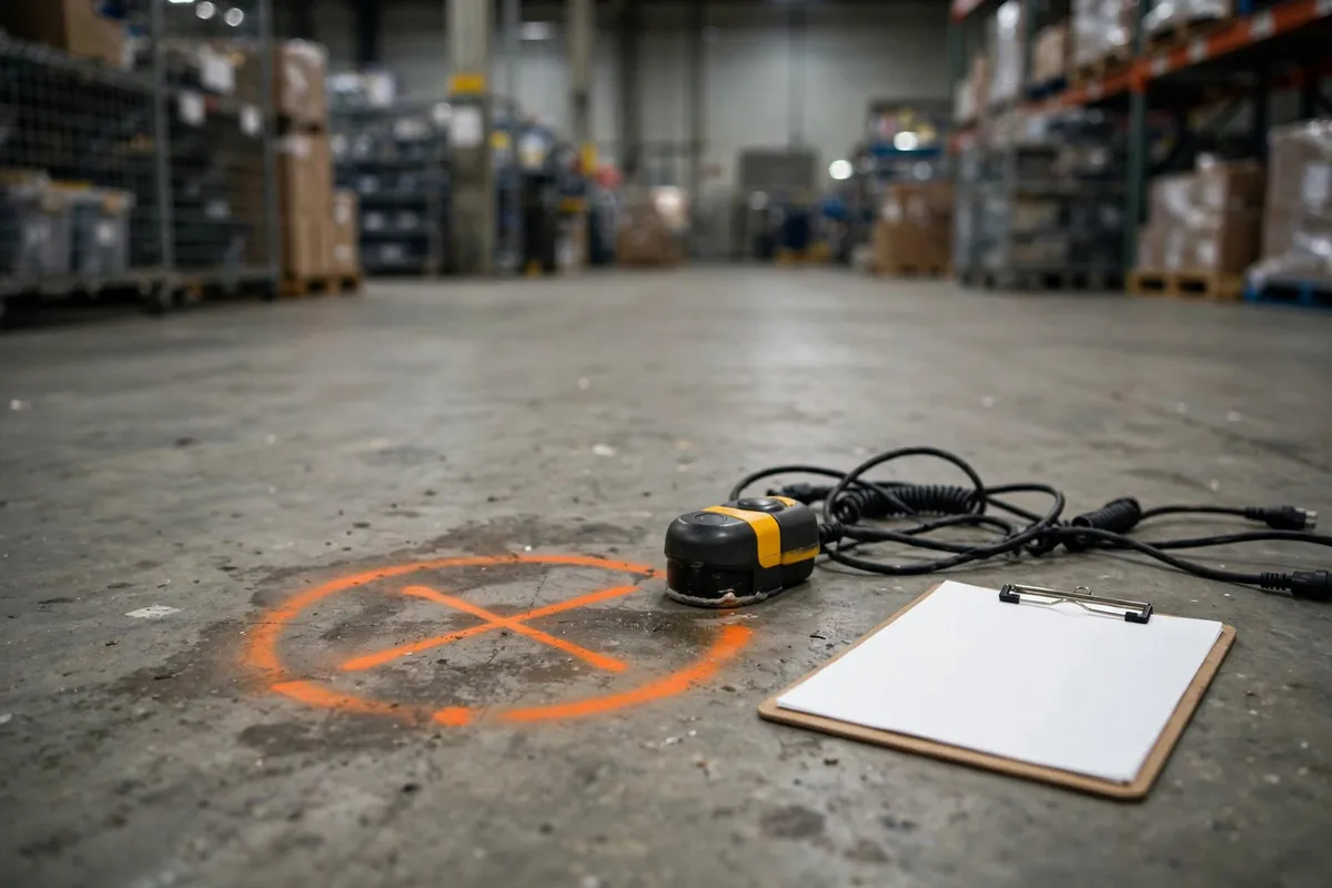 Marked leak location on a commercial slab with detection report