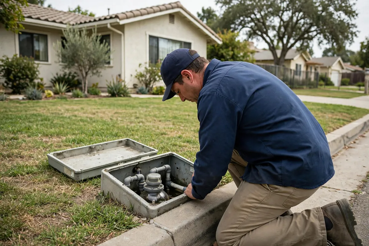 Technician checking a water meter for leak movement