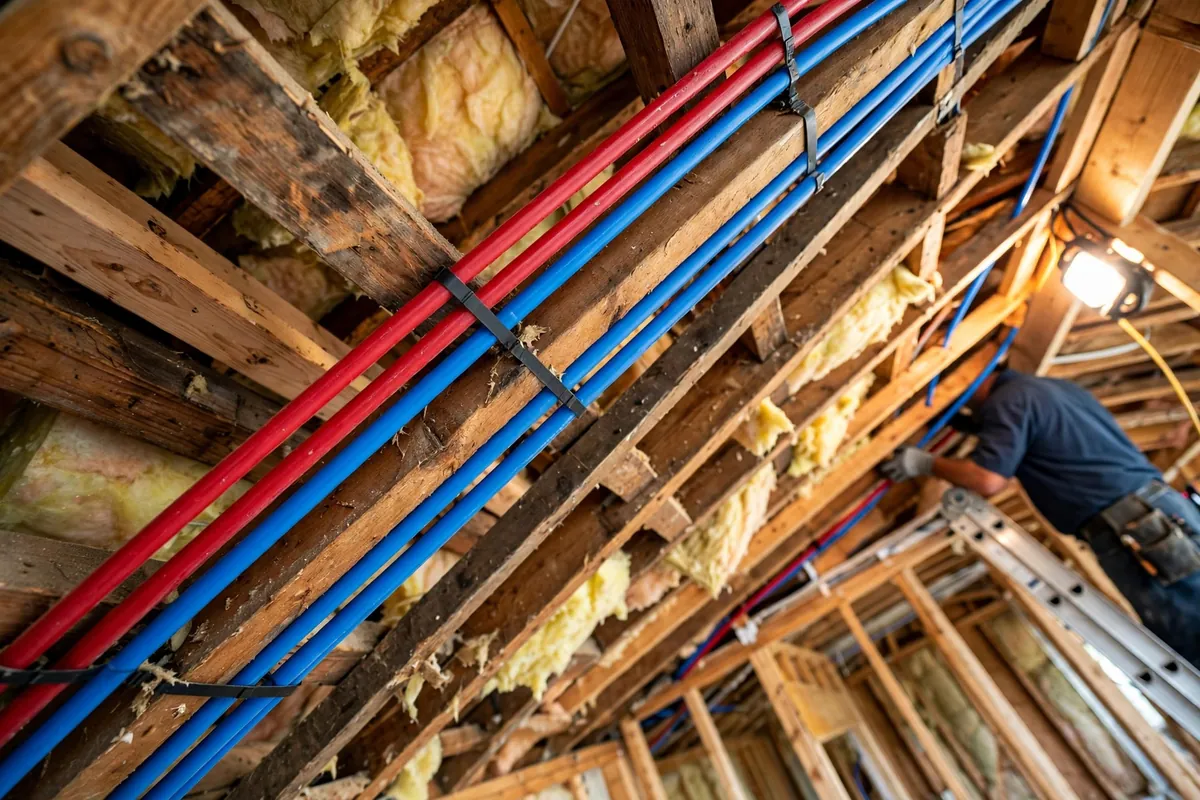 New PEX water lines run overhead during a reroute